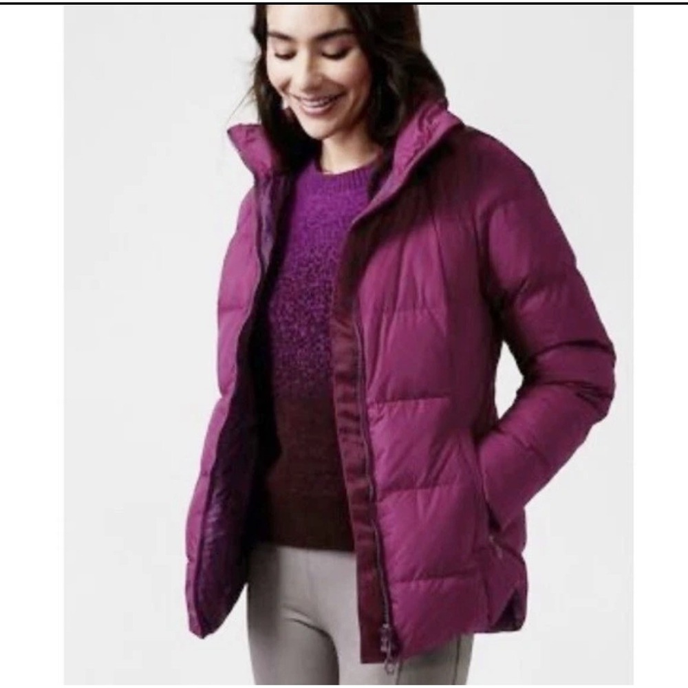 Athleta downtown puffer jacket down fill fuchsia XL quilted